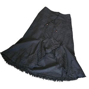 boho midi skirt L NWT fringe hem folk earth girl lagenlook Peru black cotton